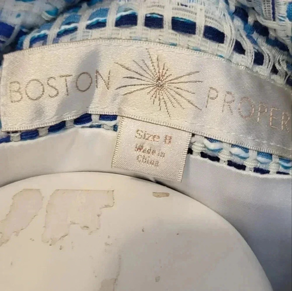 Boston Proper Blue White Tweed Fringe Fully Lined Blazer Jacket(8) - Picture 10 of 13